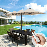 Patioslife Aegis Premium 4.6m Motorized Cantilever Patio Umbrella — Double-Sided, Remote Control, UPF 50+, Solar LED Lights & Windproof Frame