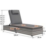 Patioslife Rattan Sun Lounger with 5-Level Adjustable Backrest & Side Tray
