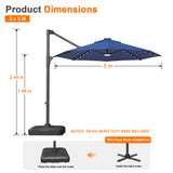 Patioslife Aegis Pro All-in-One Shade Round Cantilever Patio Umbrella with solar LED lights | Premium Cover | Large Base