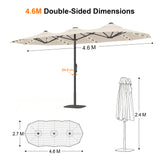 Patioslife Aegis Premium 4.6m Motorized Cantilever Patio Umbrella — Double-Sided, Remote Control, UPF 50+, Solar LED Lights & Windproof Frame