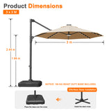 Patioslife Aegis Pro All-in-One Shade Round Cantilever Patio Umbrella with solar LED lights | Premium Cover | Large Base