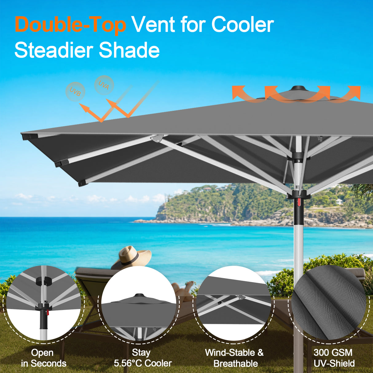 Patioslife Outdoor Umbrella — Square & Round | Heavy-Duty Aluminium Pole, Double-Vented Canopy | 2.7m, 3m & 3.35m