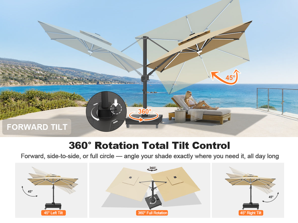 Patioslife Aegis Signature Rotating Cantilever Patio Umbrella with Adjustable Tilt | Large Outdoor Shade Umbrella for Garden, Deck & Poolside,  Includes Free Premium Cover