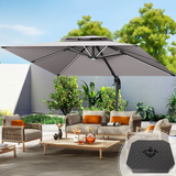Patioslife Aegis Premium Cantilever Umbrella with LED Strip Lights, Fibreglass Ribs & Powder-Coated Aluminium Pole, Cover— Luxury Garden & Patio Shade