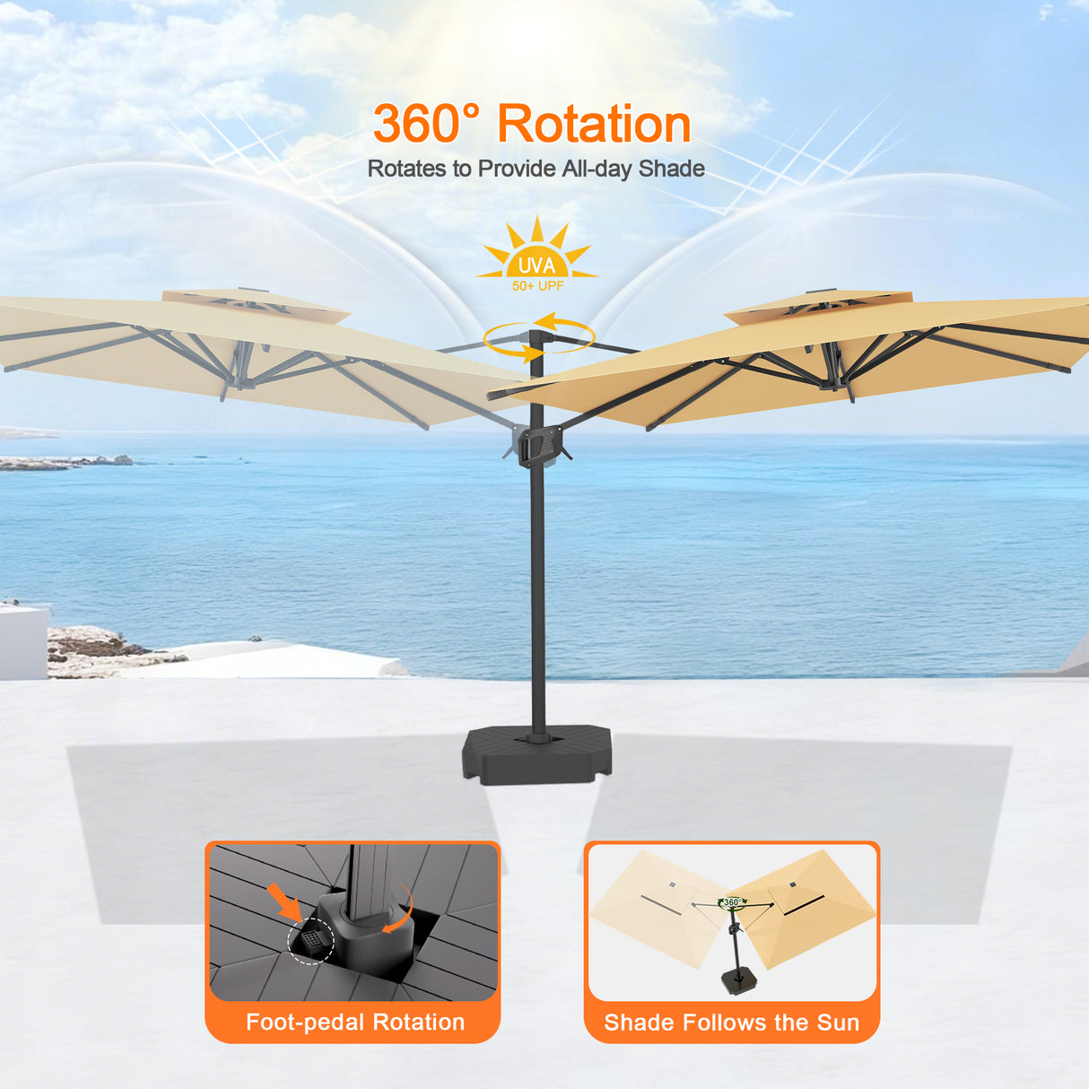 Patioslife Aegis Pro Cantilever Umbrella with Cross Base — Heavy-Duty Frame & Powder-Coated Aluminium Pole for Garden & Patio
