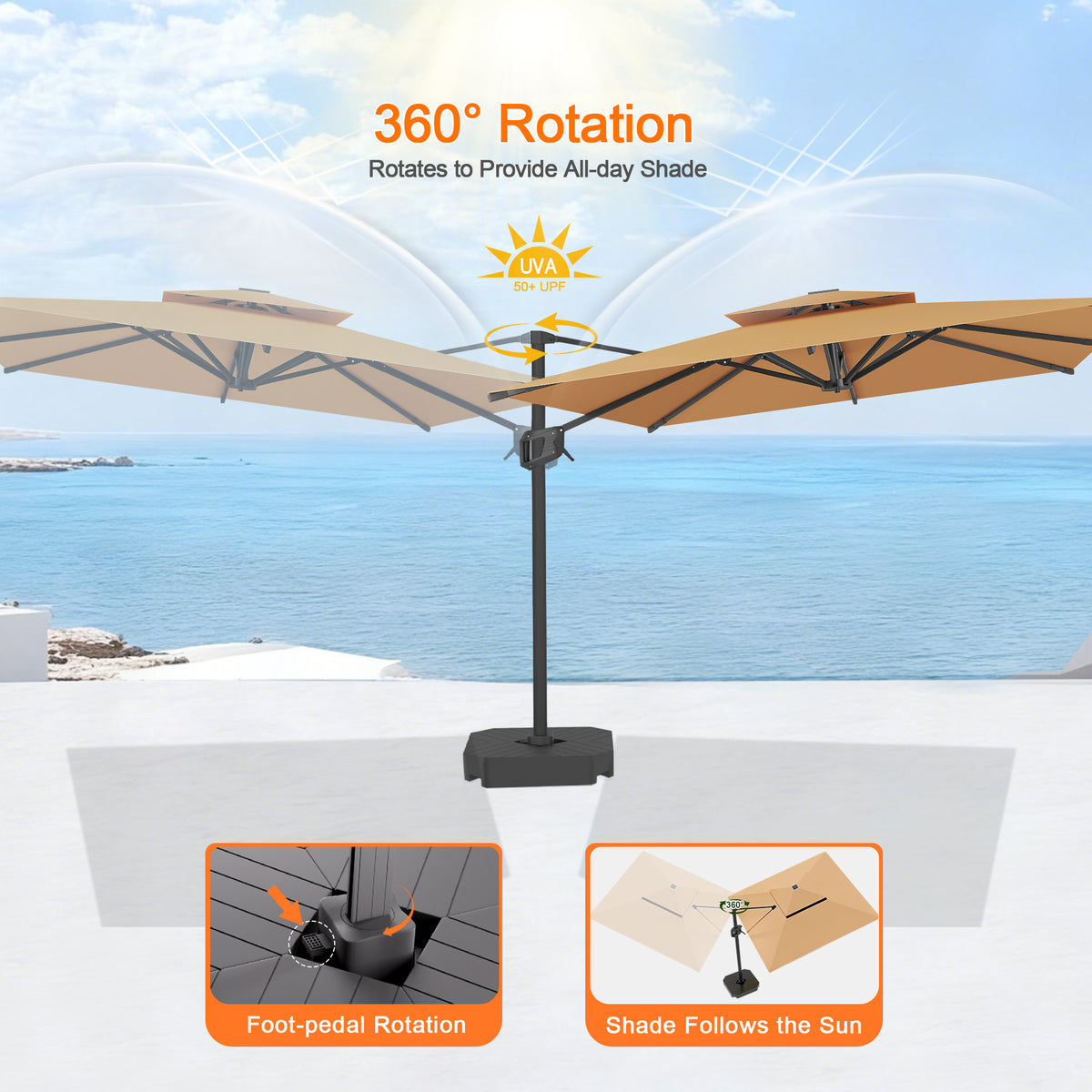Patioslife Aegis Pro Cantilever Umbrella with Cross Base — Heavy-Duty Frame & Powder-Coated Aluminium Pole for Garden & Patio