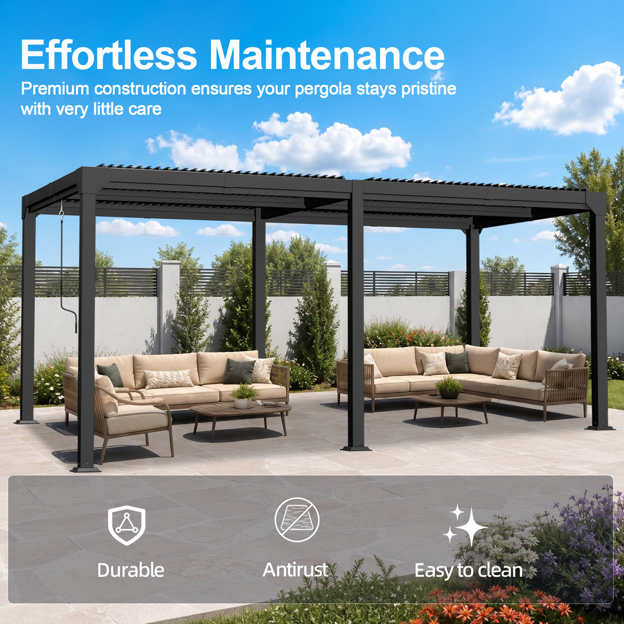 Patioslife Atlantic | Metal Louvred Pergola with Adjustable Roof, Freestanding Alfresco Shelter for Patio, Deck & Poolside