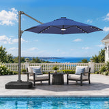 Patioslife Aegis Pro All-in-One Shade Round Cantilever Patio Umbrella with solar LED lights | Premium Cover | Large Base