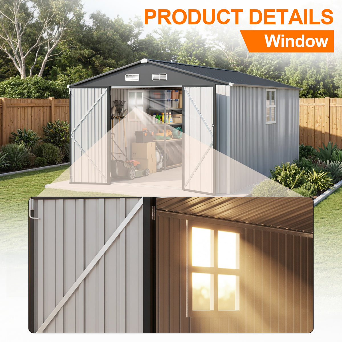 Patioslife YardVault Pro Heavy-Duty Galvanised Steel Garden Shed with Window & Lockable Door, Rust-Resistant Outdoor Tool Shed
