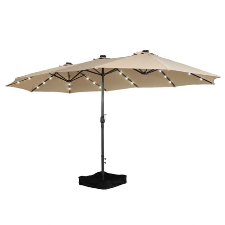 Patioslife Horizon Haven™ 4.6x2.7m Double-Sided Patio Umbrella with LED Lights base and cover