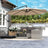Patioslife Aegis Premium beige cantilever patio umbrella shading outdoor sofa and barbecue area in backyard