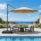 Patioslife Aegis Pro All-in-One Shade Round Cantilever Patio Umbrella with solar LED lights | Premium Cover | Large Base