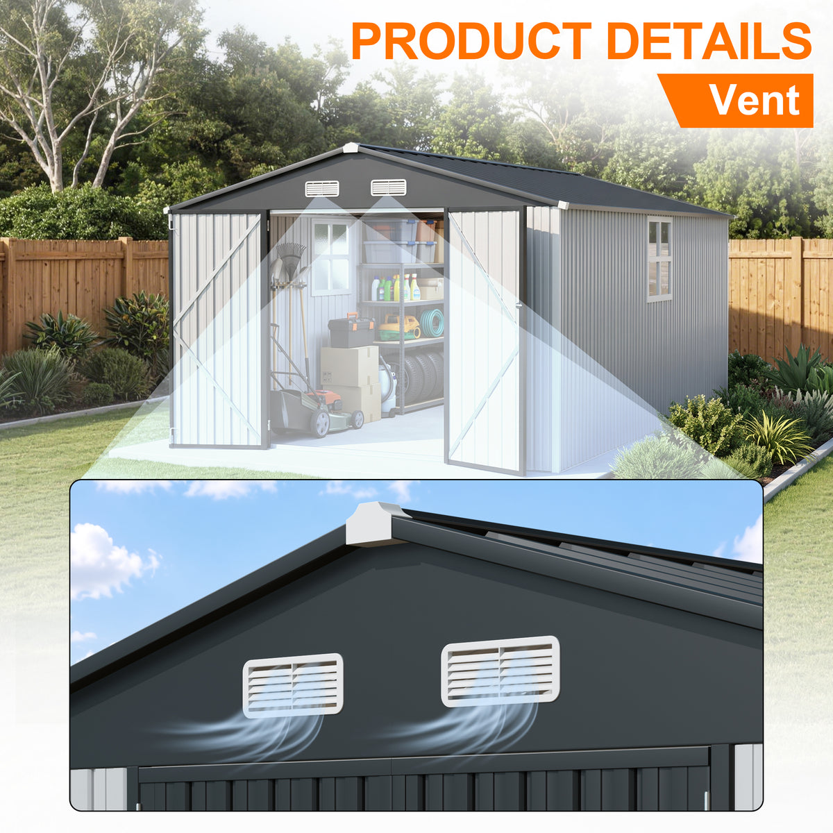 Patioslife YardVault Pro Heavy-Duty Galvanised Steel Garden Shed with Window & Lockable Door, Rust-Resistant Outdoor Tool Shed