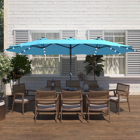 Patioslife Horizon Haven™ 4.6x2.7m Double-Sided Patio Umbrella with LED Lights base and cover