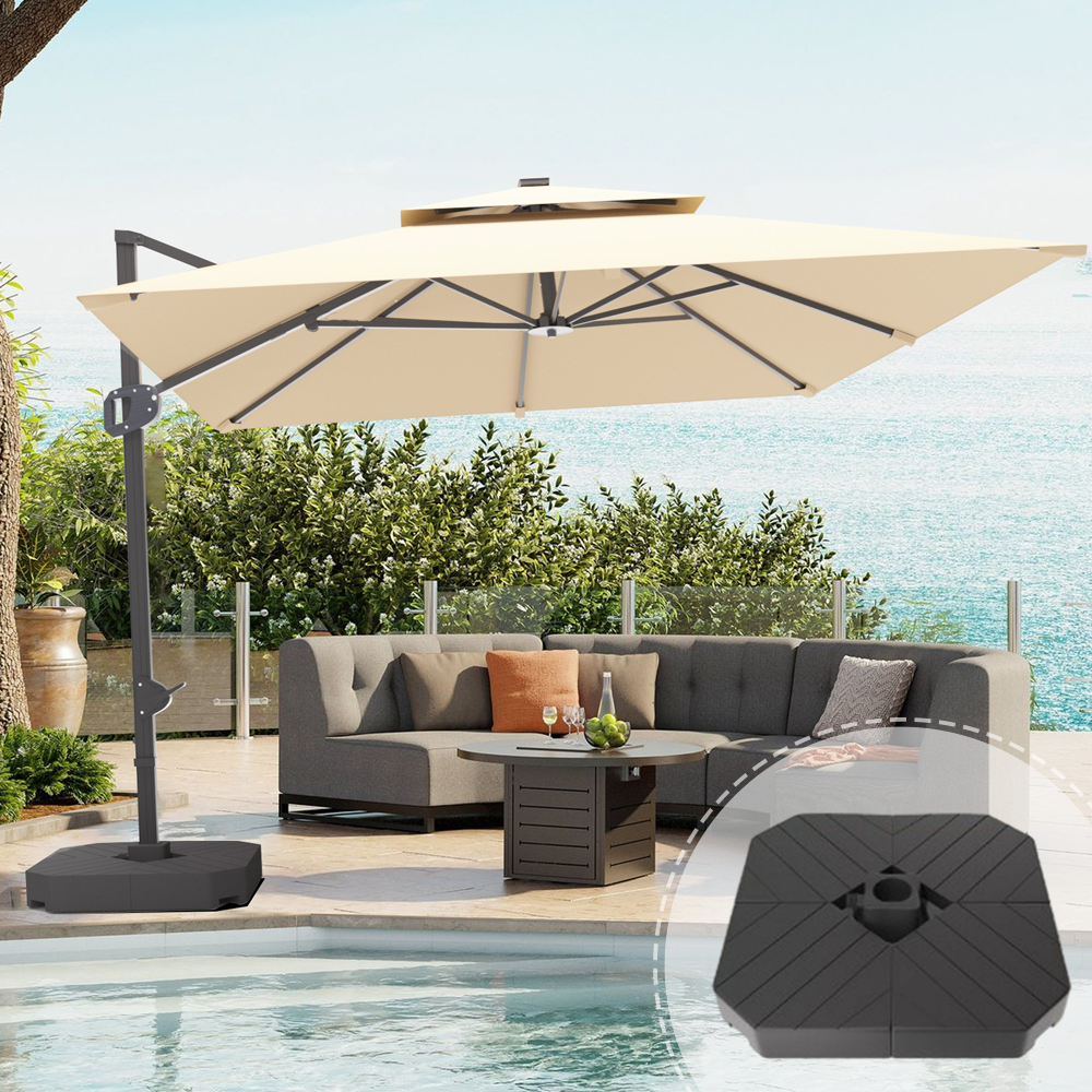 Patioslife Aegis Pro™ Cantilever Umbrella with Base & Protective Cover — Heavy-Duty Frame & Powder-Coated Aluminium Pole for Garden & Patio