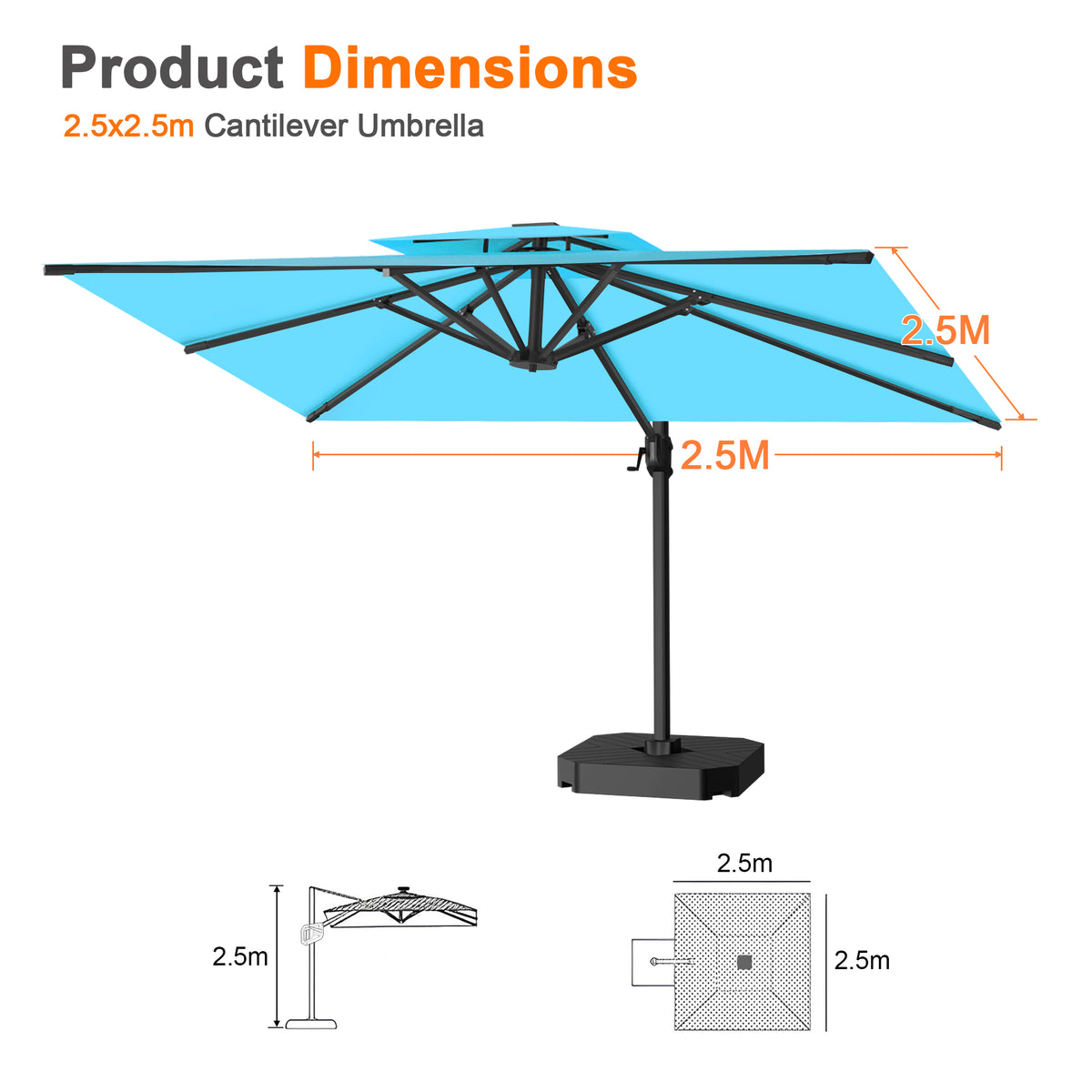 Patioslife Aegis Pro Cantilever Umbrella with Cross Base — Heavy-Duty Frame & Powder-Coated Aluminium Pole for Garden & Patio