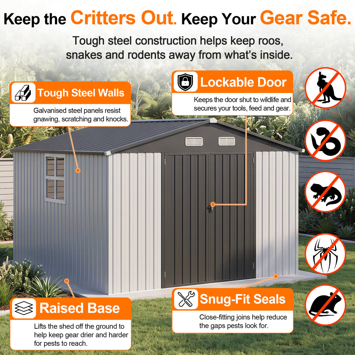 Patioslife YardVault Pro Heavy-Duty Galvanised Steel Garden Shed with Window & Lockable Door, Rust-Resistant Outdoor Tool Shed