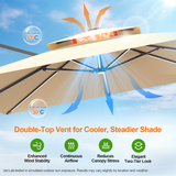 Patioslife Aegis Premium cantilever umbrella double top vent design for cooler airflow, improved wind stability and steadier shade