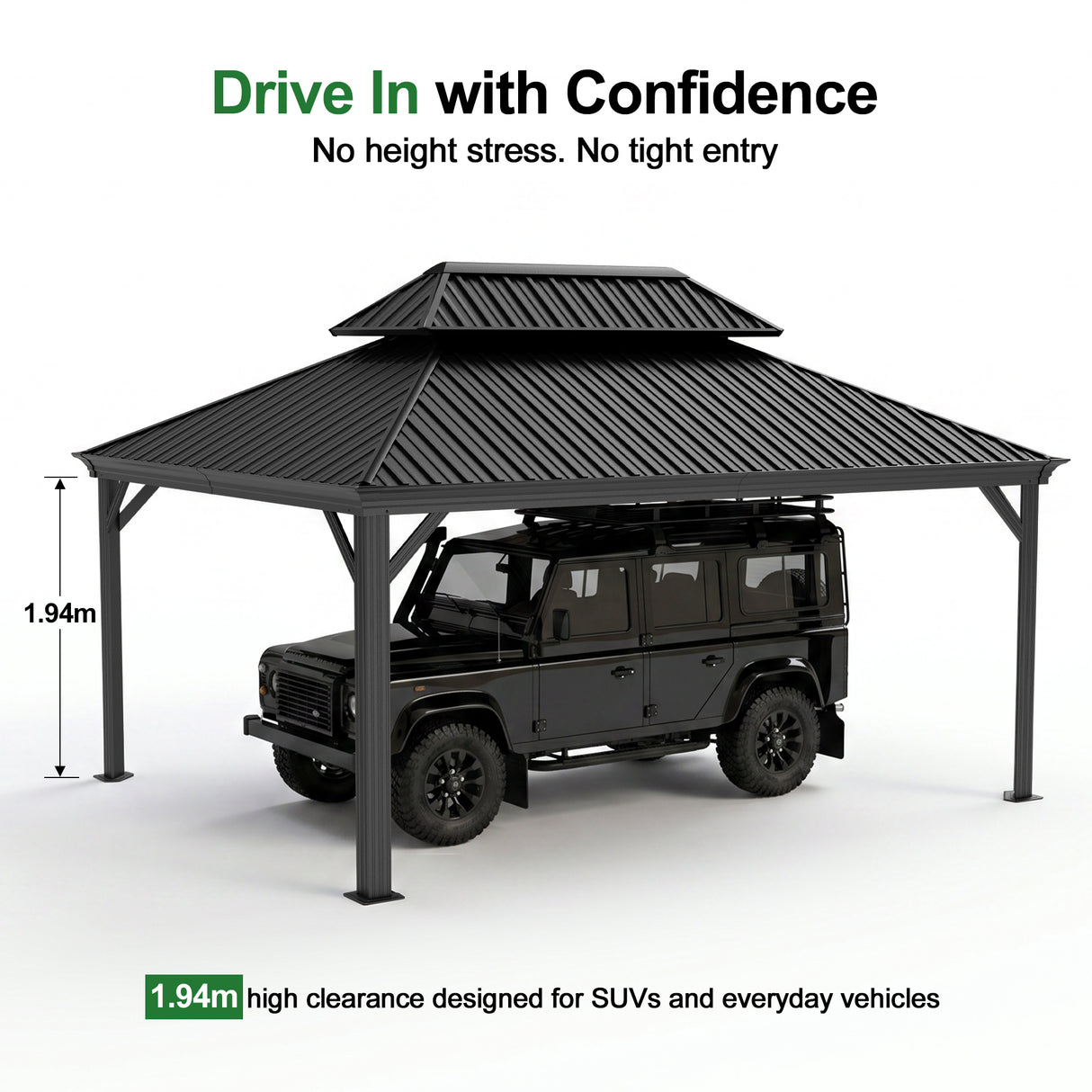 Patioslife Aluminium Carport with Steel Roof – Weatherproof Canopy for Cars, Motorbikes & Campervans