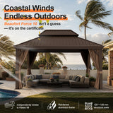 Patioslife Luxury Haven Coastal Hardtop Gazebo | Designed for Australian Outdoor Conditions with 120×120mm Aluminium Posts, Drainage Gutters, Double Vented Roof & Curtains