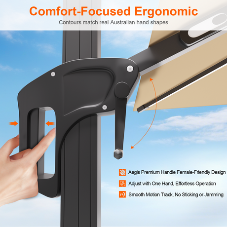 Patioslife Aegis Premium cantilever umbrella comfort focused ergonomic handle for easy one hand adjustment