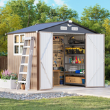 Patioslife Galvanised Steel Gable Roof Metal Garden Shed, Outdoor Storage Shed-All-Weather Backyard Storage Unit for Garden Tools-Patioslife