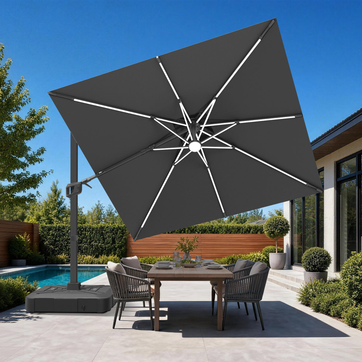Patioslife Aegis Signature Rotating Cantilever Patio Umbrella with Adjustable Tilt | Large Outdoor Shade Umbrella for Garden, Deck & Poolside,  Includes Free Premium Cover