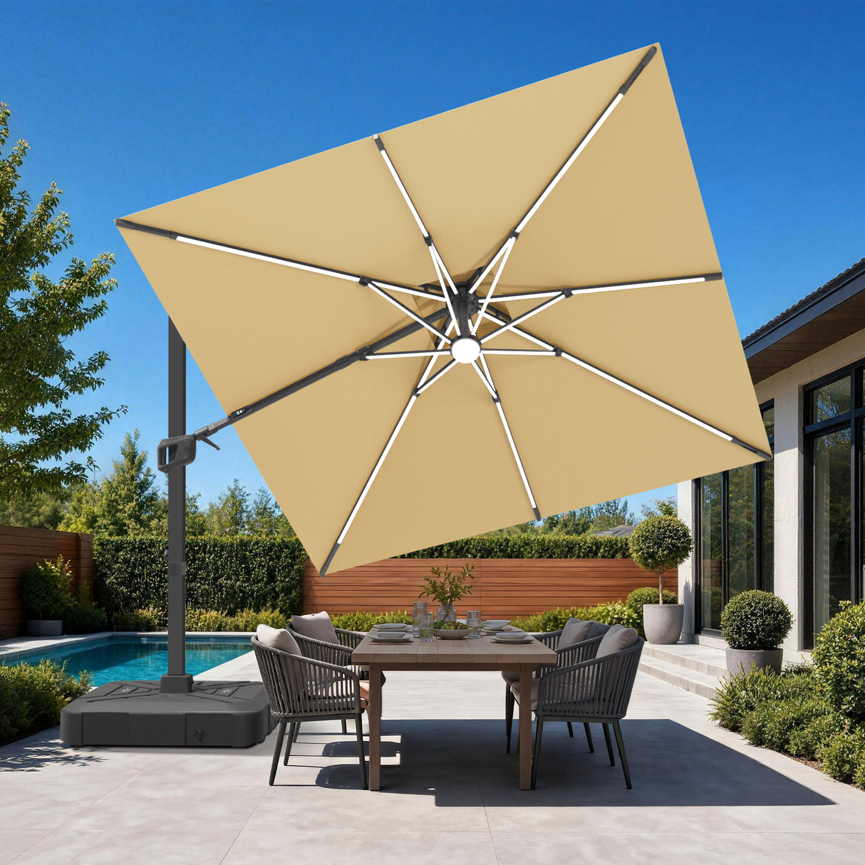 Patioslife Aegis Signature Rotating Cantilever Patio Umbrella with Adjustable Tilt | Large Outdoor Shade Umbrella for Garden, Deck & Poolside,  Includes Free Premium Cover