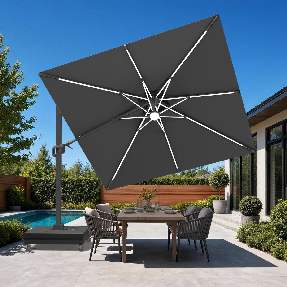 Patioslife Aegis Signature Rotating Cantilever Patio Umbrella with Adjustable Tilt | Large Outdoor Shade Umbrella for Garden, Deck & Poolside,  Includes Free Premium Cover