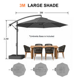 Patioslife Heavy Duty 3.0M Cantilever Umbrella with Base – Premium Outdoor Shade for Patio, Alfresco & Backyard Living