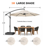Patioslife Heavy Duty 3.0M Cantilever Umbrella with Base – Premium Outdoor Shade for Patio, Alfresco & Backyard Living