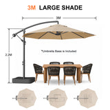 Patioslife Heavy Duty 3.0M Cantilever Umbrella with Base – Premium Outdoor Shade for Patio, Alfresco & Backyard Living