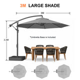 Patioslife Heavy Duty 3.0M Cantilever Umbrella with Base – Premium Outdoor Shade for Patio, Alfresco & Backyard Living