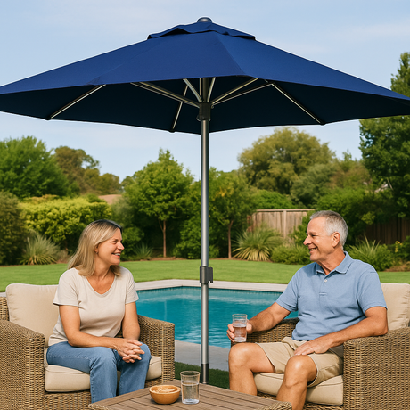 Patioslife Auron™ | 5M Round Market Umbrella – Sunbrella Canopy, Fade-Resistant & Telescopic Pole, Perfect for Patios, Poolsides & Gardens