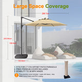 Patioslife Aegis Pro™ All-in-One Shade Round Cantilever Patio Umbrella with solar LED lights | Premium Cover | Large Base