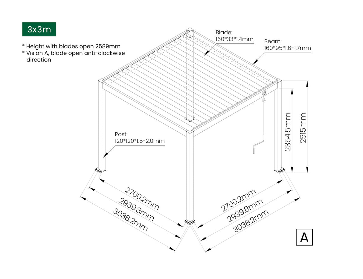 Patioslife Atlantic™ | Manual Freestanding Louvre Roof – All-Weather Aluminium Shelter for Decks, Patios & Poolsides