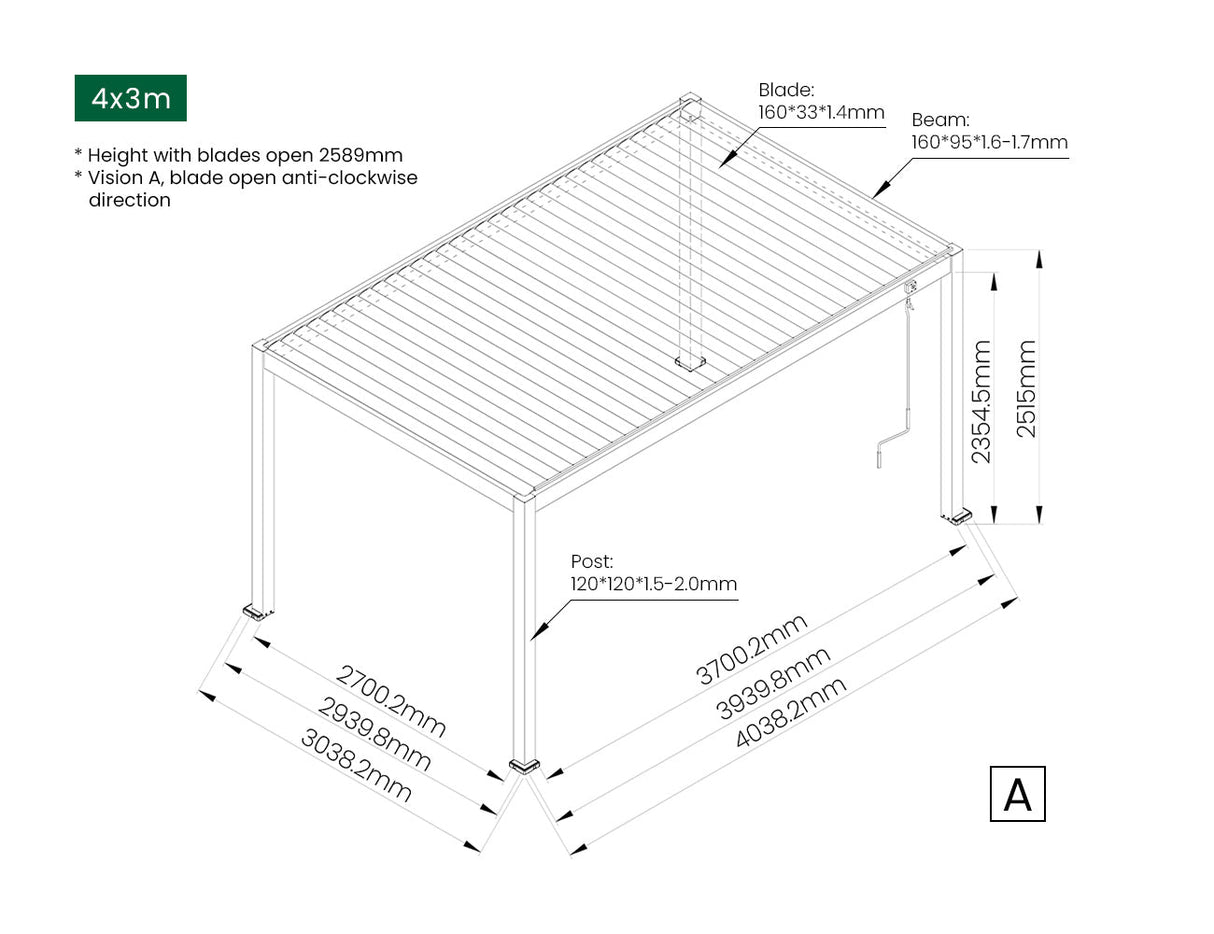 Patioslife Atlantic™ | Manual Freestanding Louvre Roof – All-Weather Aluminium Shelter for Decks, Patios & Poolsides