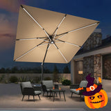 Patioslife Aegis Premium Cantilever Umbrella with LED Strip Lights, Fibreglass Ribs & Powder-Coated Aluminium Pole, Cover— Luxury Garden & Patio Shade