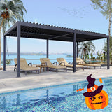 Patioslife Atlantic™ | 3 x 6m Contemporary Aluminium Pergola with Adjustable Roof Panels & LED Lighting System, Stylish Outdoor Shelter for Entertaining