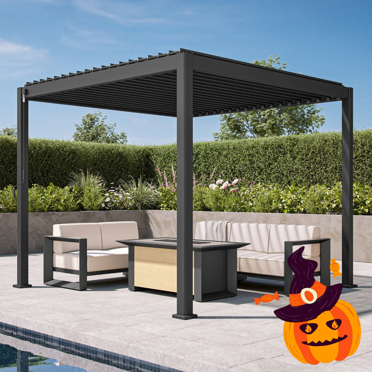 Patioslife Atlantic™ | Aluminium Louvered Pergola with Adjustable Roof & Ambient LED Lights, Freestanding Outdoor Shelter for Patio, Deck & Poolside