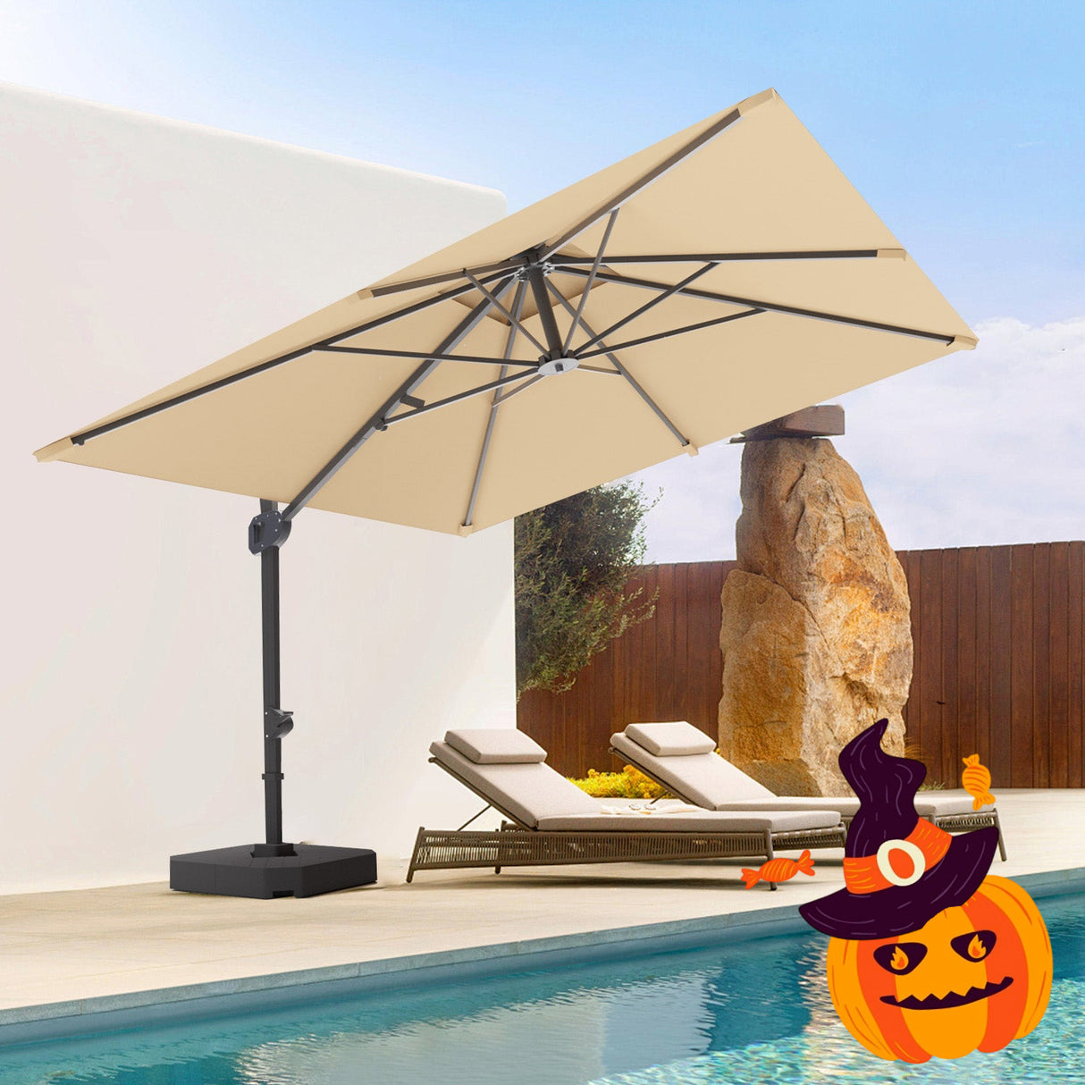Patioslife Aegis Pro™ Cantilever Umbrella with Base & Protective Cover — Heavy-Duty Frame & Powder-Coated Aluminium Pole for Garden & Patio