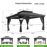 Patioslife™ | Hardtop Gazebo with Wood Grain Aluminum Frame, Double Vented Roof & Curtains, Patio Pergola for Garden or Backyard