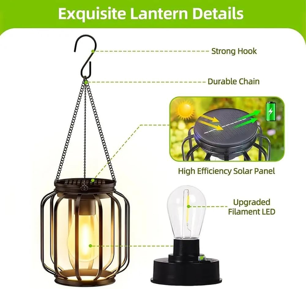 Solar Outdoor Lights Hanging Lantern, Waterproof Metal Outdoor for Garden Yard Gazebo Patio Pathway