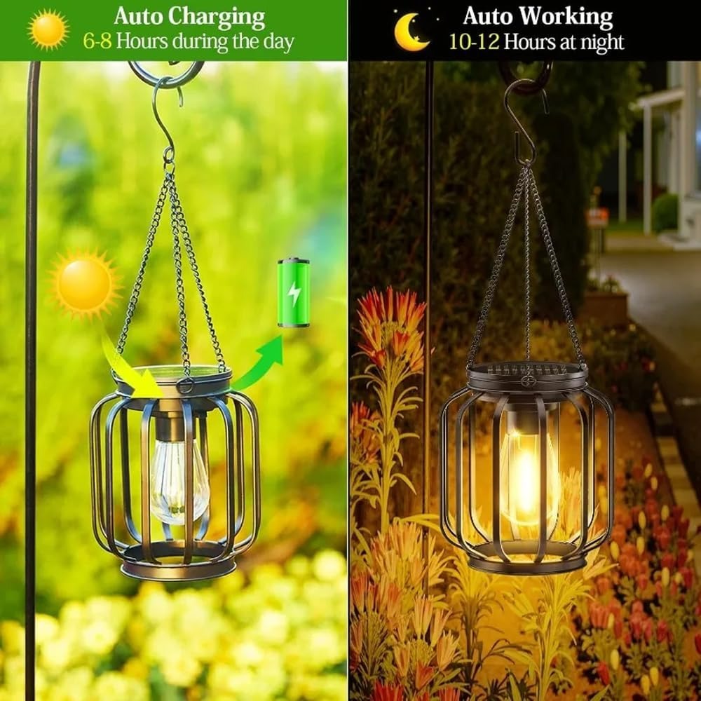 Solar Outdoor Lights Hanging Lantern, Waterproof Metal Outdoor for Garden Yard Gazebo Patio Pathway