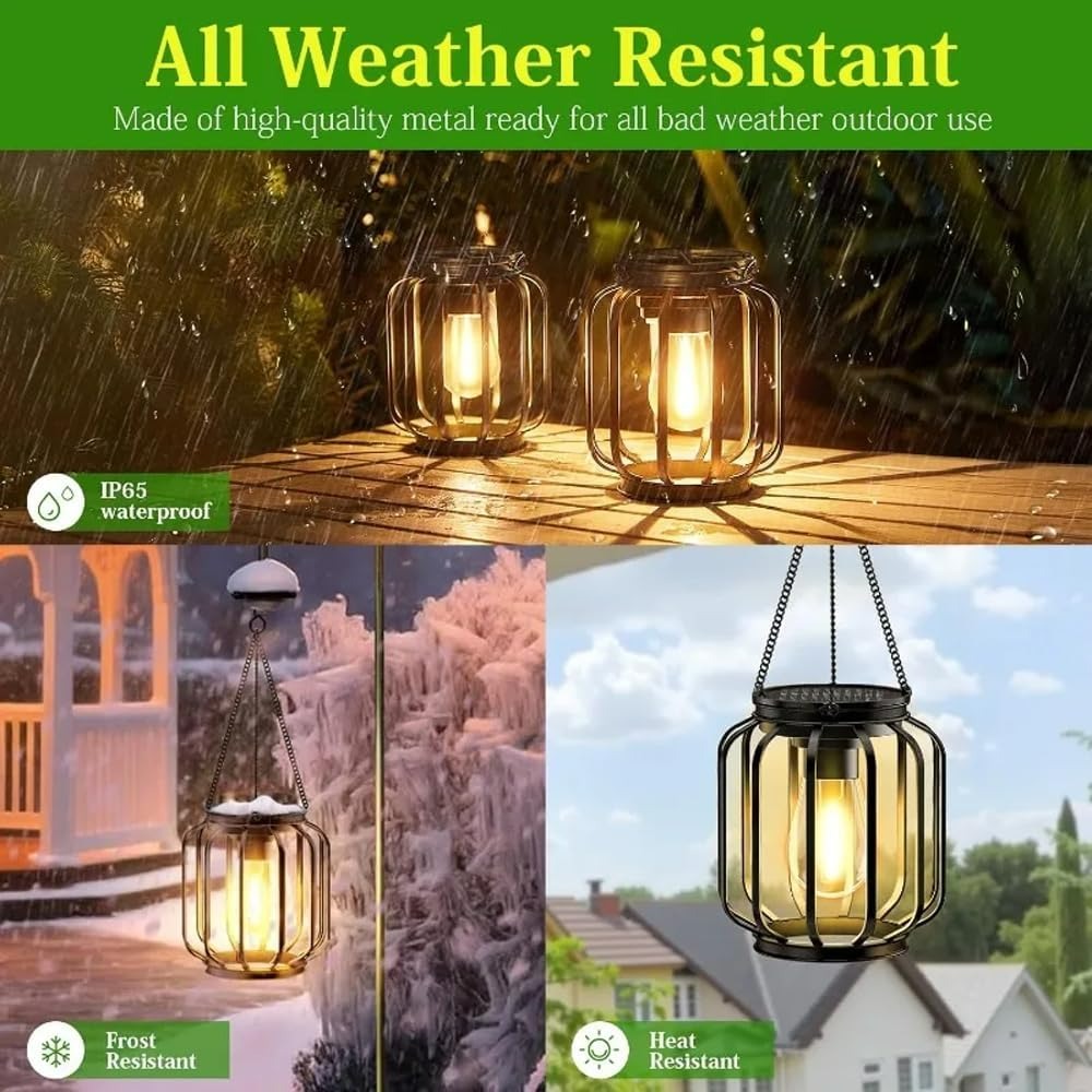 Solar Outdoor Lights Hanging Lantern, Waterproof Metal Outdoor for Garden Yard Gazebo Patio Pathway
