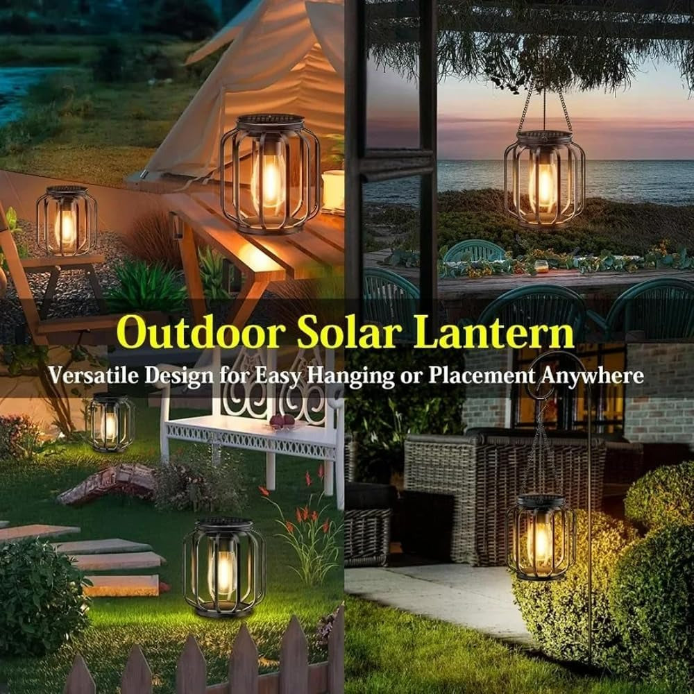 Solar Outdoor Lights Hanging Lantern, Waterproof Metal Outdoor for Garden Yard Gazebo Patio Pathway