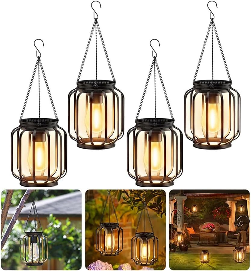 Solar Outdoor Lights Hanging Lantern, Waterproof Metal Outdoor for Garden Yard Gazebo Patio Pathway