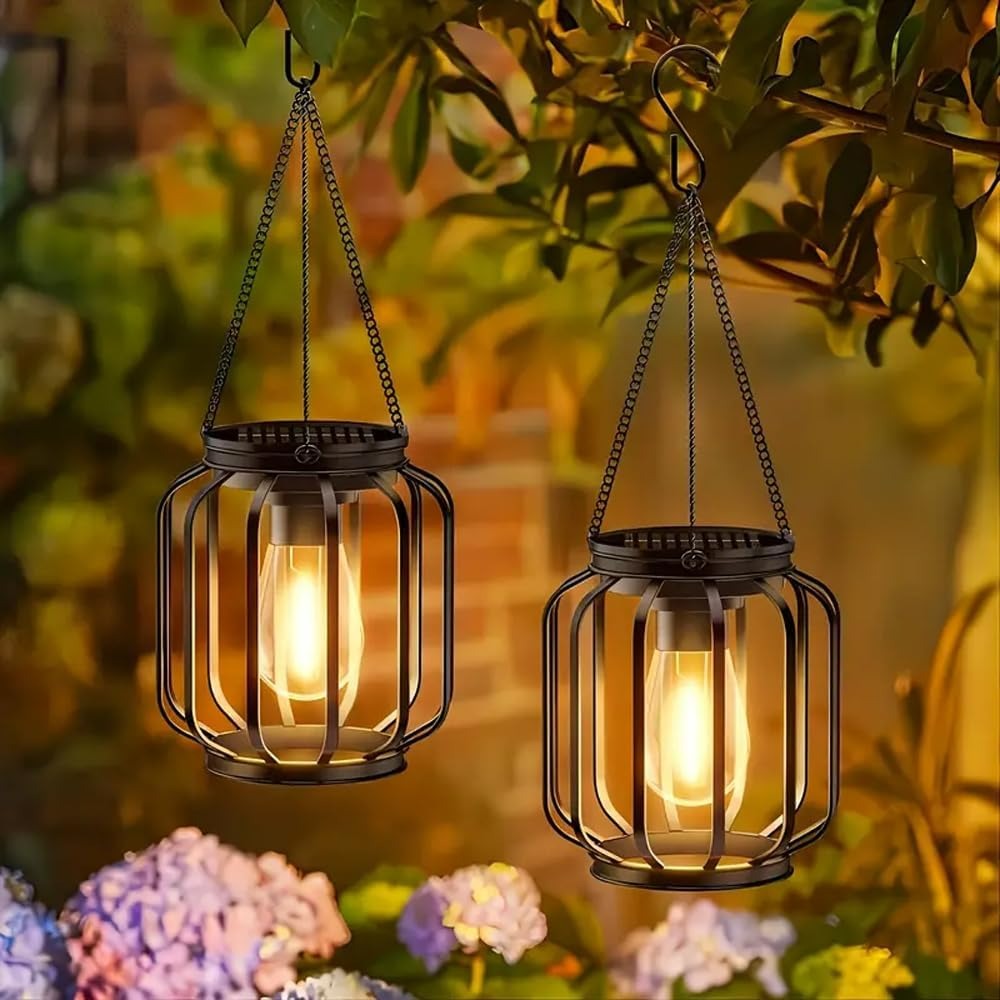 Solar Outdoor Lights Hanging Lantern, Waterproof Metal Outdoor for Garden Yard Gazebo Patio Pathway