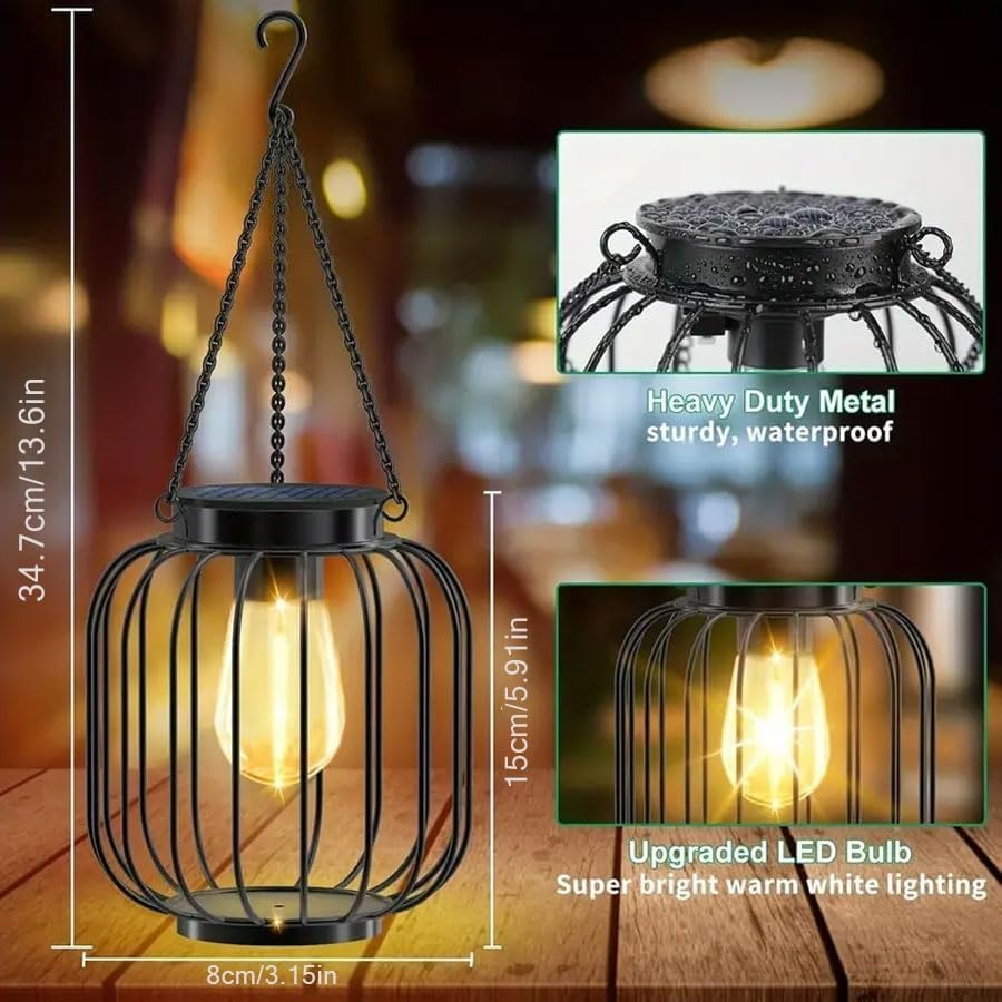 Solar Outdoor Lights Hanging Lantern, Waterproof Metal Outdoor for Garden Yard Gazebo Patio Pathway