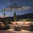 Patioslife Aegis Premium cantilever umbrella with solar LED lights for cozy night patio and outdoor lounge use